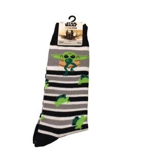 Star Wars The Mandalorian The Child Frog Men's Crew Socks Striped Size 10-13
